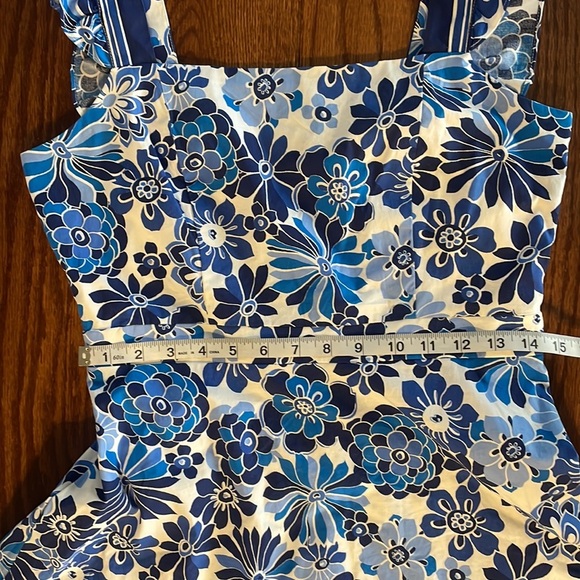 NWOT TAHARI ASL ruffle straps fit flare dress peek a boo back cotton stretch 6 - Picture 12 of 15